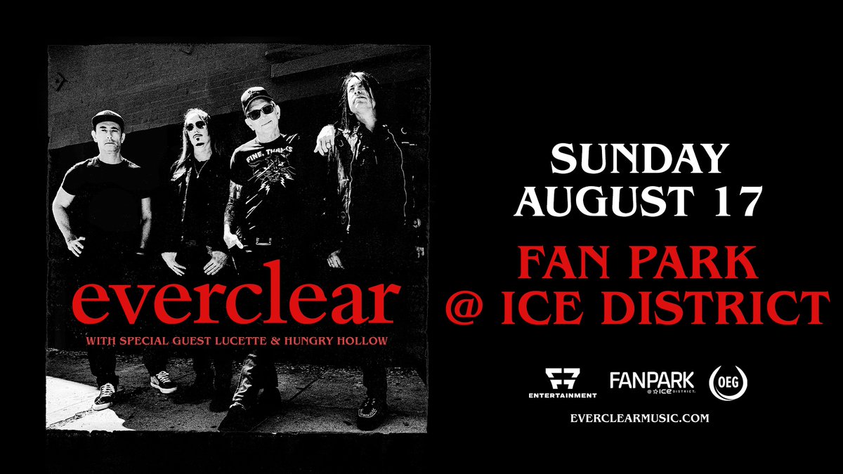 IceDistrict's tweet image. 🚨 SUPPORT ADDED! 🚨
Lucette & Hungry Hollow will be joining @everclearband in Edmonton at Fan Park @ ICE District on August 17!
Get your tickets now!
🎫: url.icedistrict.com/Everclear