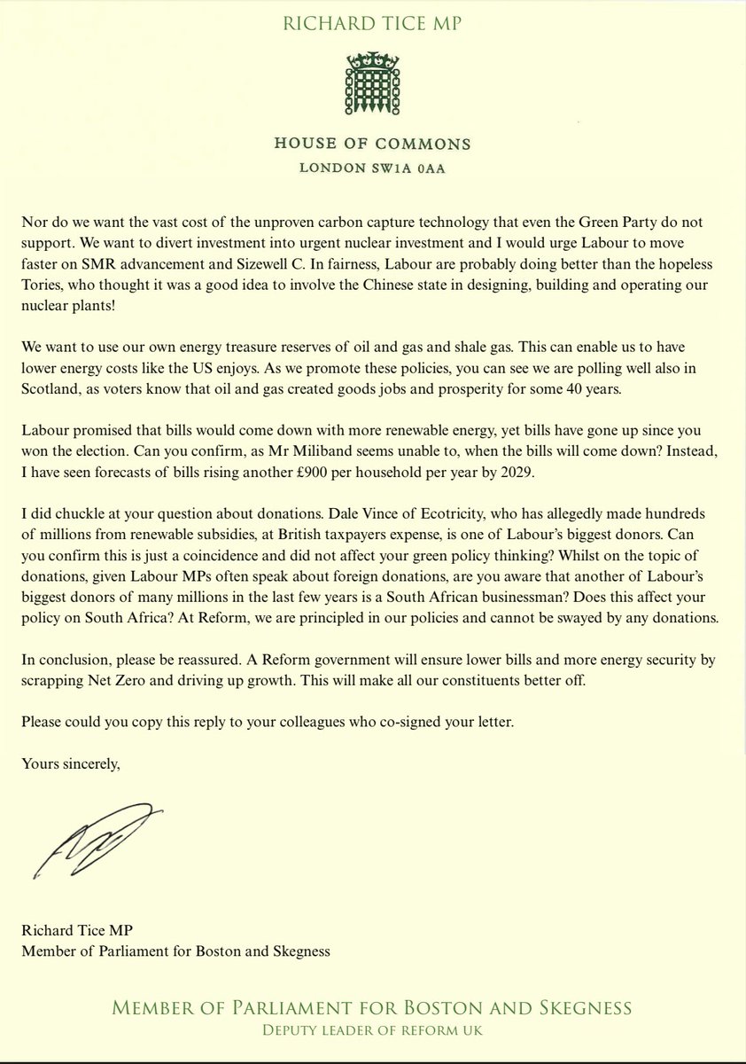 TiceRichard's tweet image. My reply to Polly Billington MP & others on Net Zero and renewables.
We at Reform will protect the interest of taxpayers & consumers, not align like Labour with the vested interests of the renewable industry and their fat subsidies.