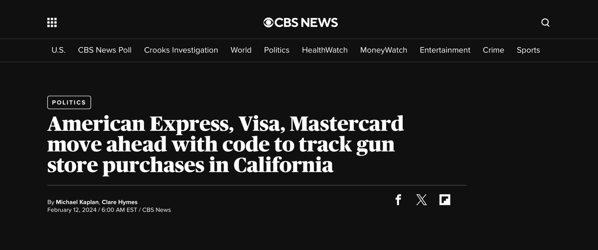 Grummz's tweet image. Visa and Mastercard enthusiastically added tracking to firearm and ammunition purchases.
This isn’t all they’ve done that is firearm related.