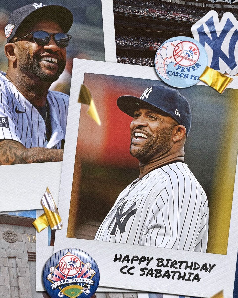 Yankees's tweet image. It's a big week for the big fella! Happy Birthday to the first ballot Hall of Famer, @CC_Sabathia!! 🎉
Read about CC's journey from Vallejo to Valhalla: mlb.com/yankees/news/y…