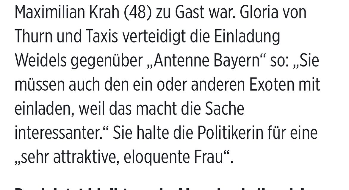 nicolediekmann's tweet image. Gloria von Thurn und Taxis nennt Alice Weidel eine Exotin. Wie (unfreiwillig) komisch kann es noch werden?