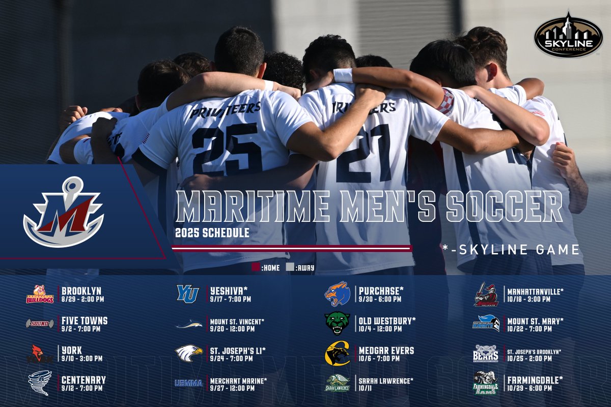 Maritime Privateers (@mtimeprivateers) on Twitter photo ⚽️ The 2025 <a href="/maritimemsoc/">SUNY Maritime Mens Soccer</a> schedule is out!! Season begins on Aug. 29, when the Privateers host Brooklyn. ⚓️
#GoPrivateers
maritimeathletics.com/news/2025/7/21… ⚽️ The 2025 <a href="/maritimemsoc/">SUNY Maritime Mens Soccer</a> schedule is out!! Season begins on Aug. 29, when the Privateers host Brooklyn. ⚓️
#GoPrivateers
maritimeathletics.com/news/2025/7/21…