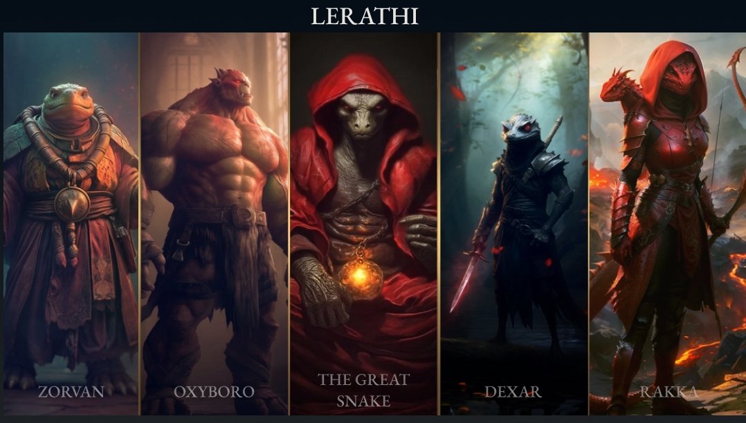 ValanniaGame's tweet image. Meet the Lerathi!
These moon-worshipping reptilians thrive in darkness.
Masters of alchemy, stealth, and underground mining, never mistake their silence for weakness.