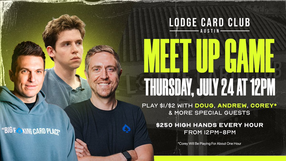 LodgePokerClub's tweet image. We have a massive week lined up at @LodgePokerATX!
Thursday: $1/$2 Meet Up Game with @DougPolkVids, @andrewneeme, @coreyeyring, & More
Saturday: $50,000 True Freeroll
And starting next week, the $1,000,000 GTD Mega Monster begins where someone will turn $400 into $250,000+!
