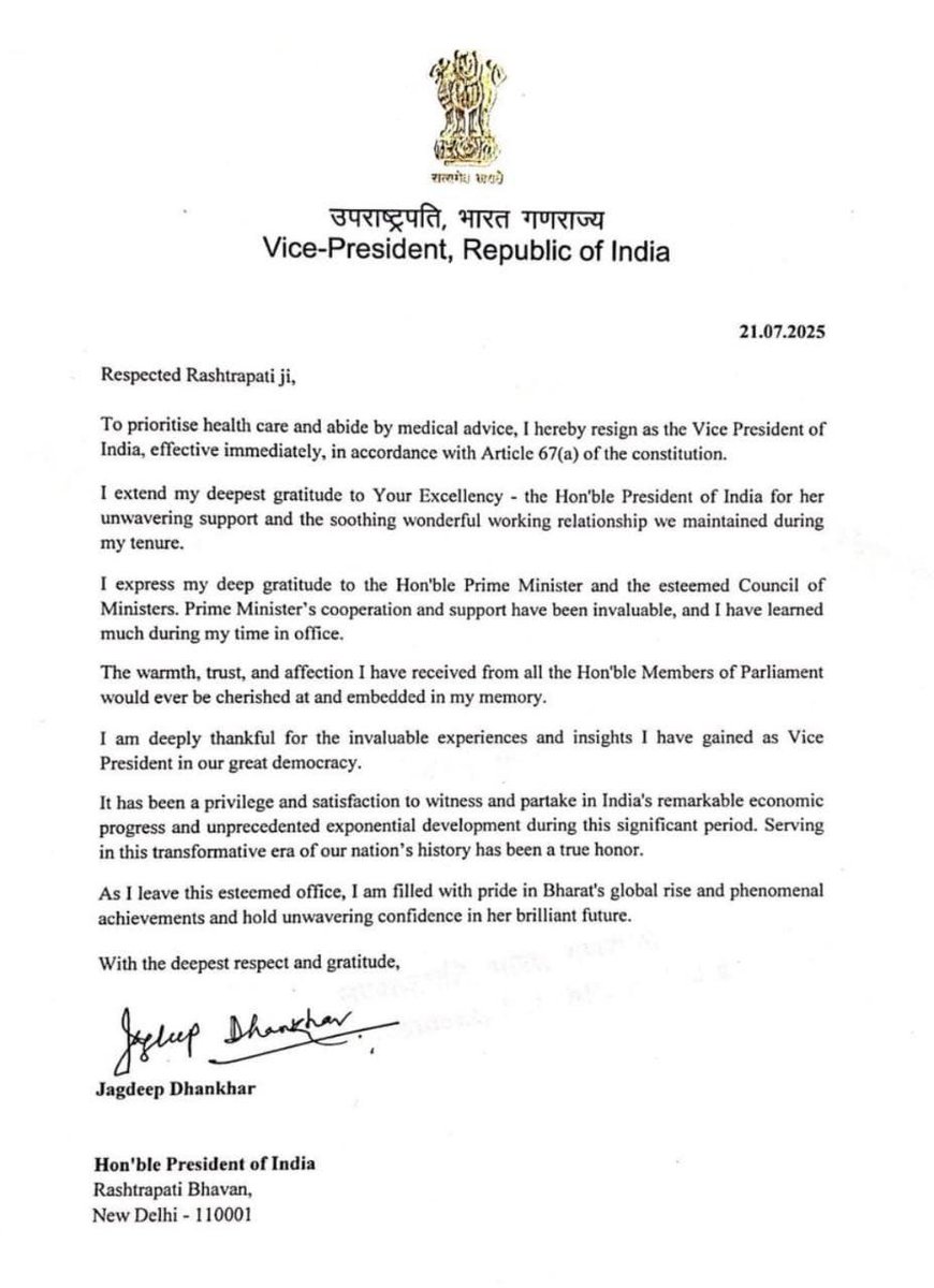 Abhinav_Pan's tweet image. उपराष्ट्रपति धनखड़ ने अचानक पद से इस्तीफ़ा दिया। 
#Shocking 😮
अगला उपराष्ट्रपति कौन बनेगा? कुछ बड़ा होने वाला है?