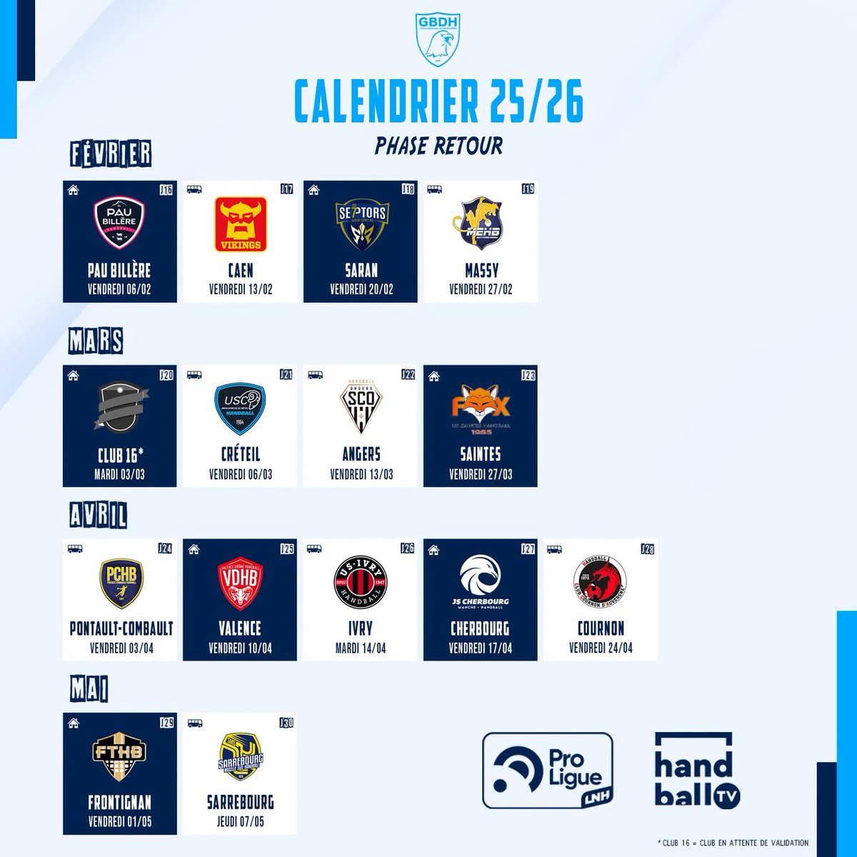 Grand Besançon Doubs Handball (@gbdh_handball) on Twitter photo 🆕 Le calendrier pour la 𝘀𝗮𝗶𝘀𝗼𝗻 𝟮𝟬𝟮𝟱/𝟮𝟬𝟮𝟲 est disponible !
✈️ Les Bisontins débuteront le championnat de ProLigue par un déplacement dans la salle de la <a href="/JSCherbourg/">JS Cherbourg Manche HB</a>, le 5 septembre prochain.
#AllezleGBDH #GrandissonsEnsemble 🆕 Le calendrier pour la 𝘀𝗮𝗶𝘀𝗼𝗻 𝟮𝟬𝟮𝟱/𝟮𝟬𝟮𝟲 est disponible !
✈️ Les Bisontins débuteront le championnat de ProLigue par un déplacement dans la salle de la <a href="/JSCherbourg/">JS Cherbourg Manche HB</a>, le 5 septembre prochain.
#AllezleGBDH #GrandissonsEnsemble