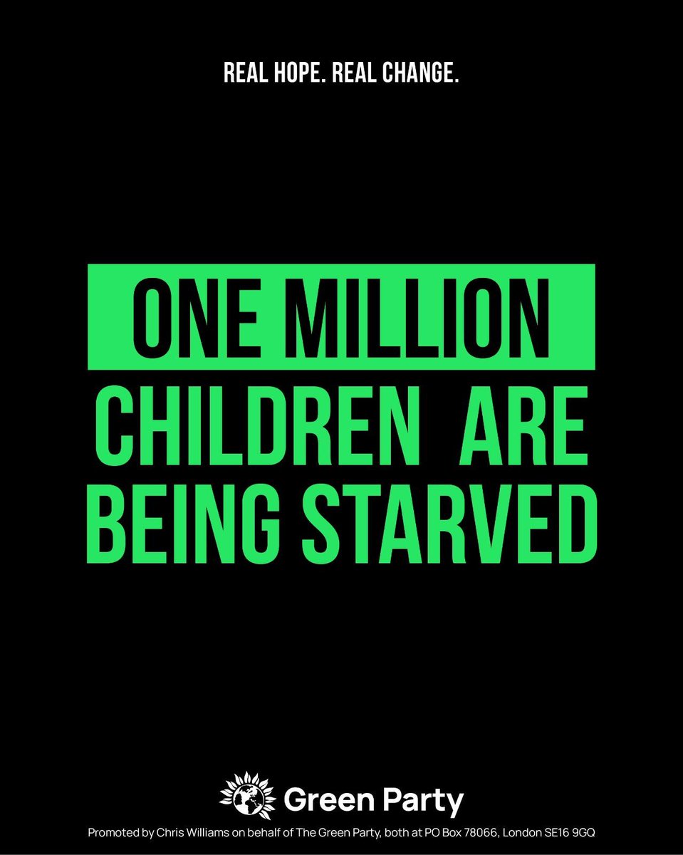 TheGreenParty's tweet image. The Israeli government are continuing to starve civilians in Gaza, including 1 million children.
And our Labour government refuses to challenge them...
