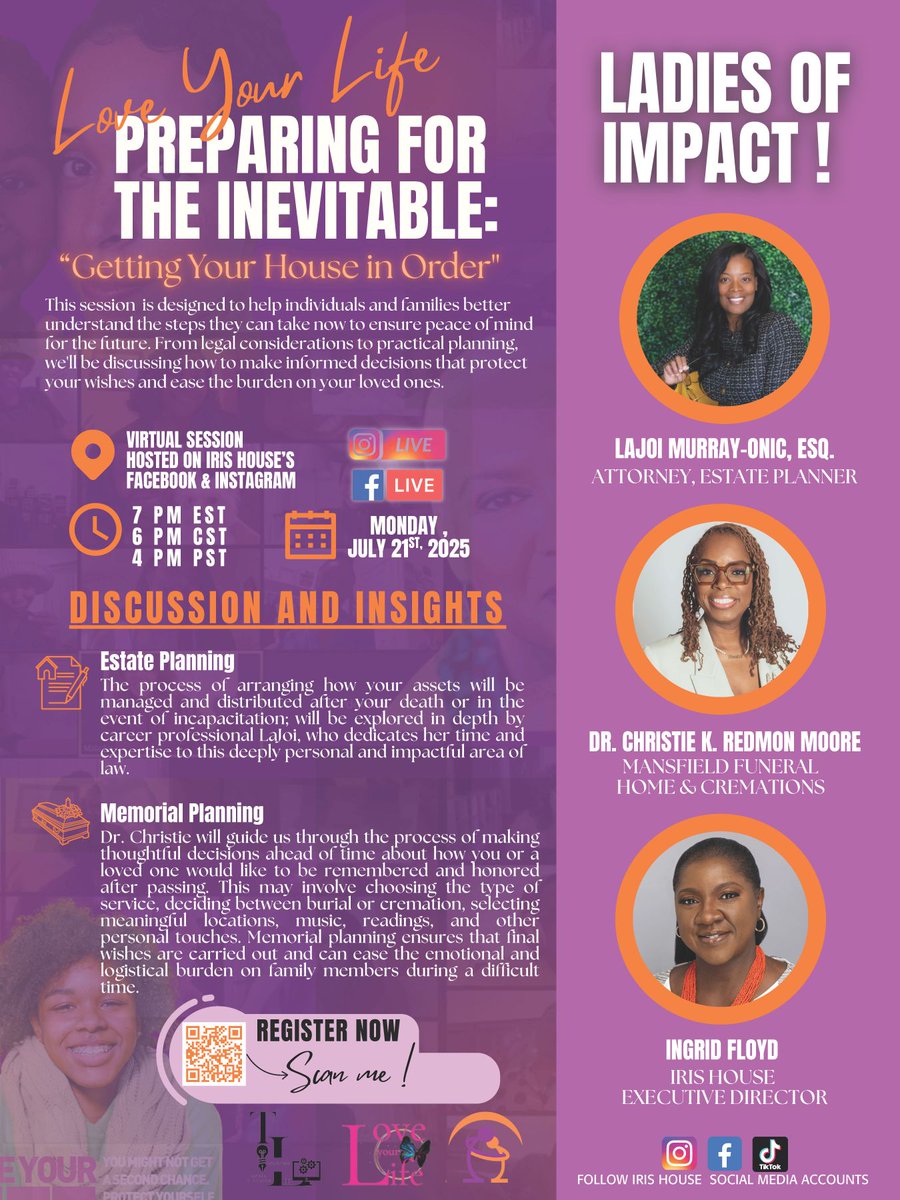 Iris House (@irishouseinc) on Twitter photo Join us tonight! Streaming via Iris House's Facebook and Instagram at 7PM EST for this vital presentation from Love Your Life titled "Preparing for the Inevitable: Getting Your House in Order." <a href="/AIDSHealthcare/">AIDS Healthcare Foundation (AHF)</a> <a href="/natlblackhealth/">natlblackhealth</a>
#estateplanning #MemorialPlanning #DeathBenefit Join us tonight! Streaming via Iris House's Facebook and Instagram at 7PM EST for this vital presentation from Love Your Life titled "Preparing for the Inevitable: Getting Your House in Order." <a href="/AIDSHealthcare/">AIDS Healthcare Foundation (AHF)</a> <a href="/natlblackhealth/">natlblackhealth</a>
#estateplanning #MemorialPlanning #DeathBenefit