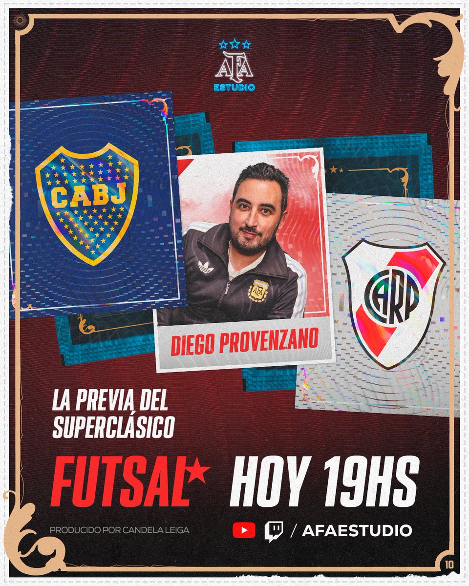 AFAestudio's tweet image. AFA ESTUDIO FUTSAL

LA PREVIA DEL BOCA 🆚 RIVER

HOY 19 HS.