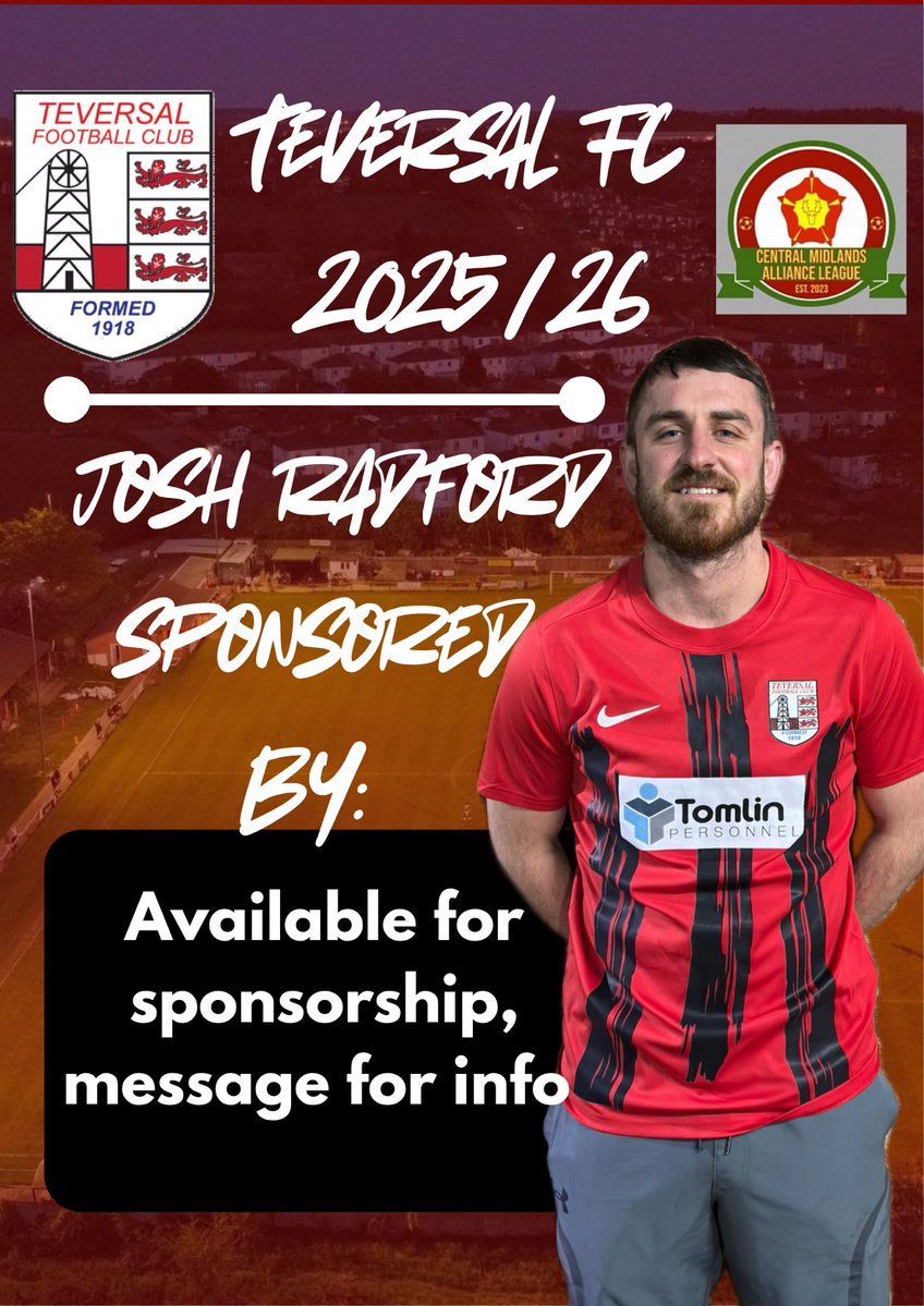 💥 RETAINED! 💥
Teversal are delighted to re-sign no-nonsense, old-school centre-half Josh Radford! A rock at the back and a true warrior on the pitch – massive to keep him in red &amp; black.

What a resigning UTT 🖤❤️ #upthetevie