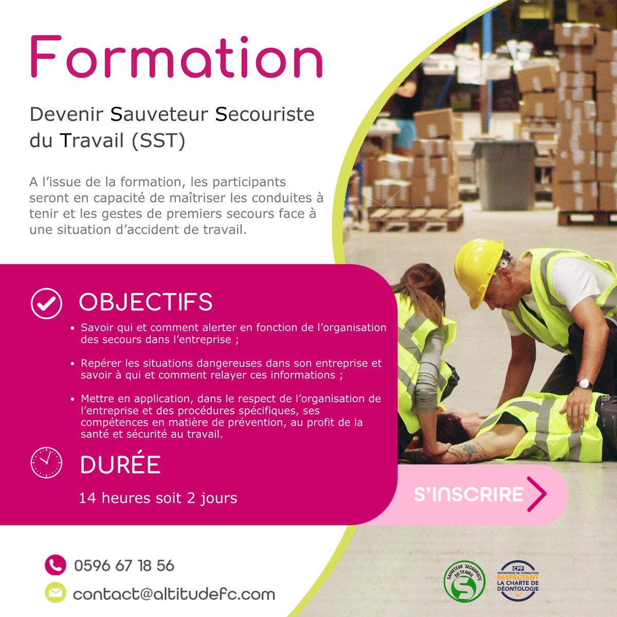 Altitude_FC's tweet photo. 🔔Formation SST : Devenez Sauveteur Secouriste du Travail avec Altitude ✅ Inscrivez-vous à la prochaine session de formation : contact@altitudefc.com / 0596 67 18 56 https://t.co/95iBYyMbhK