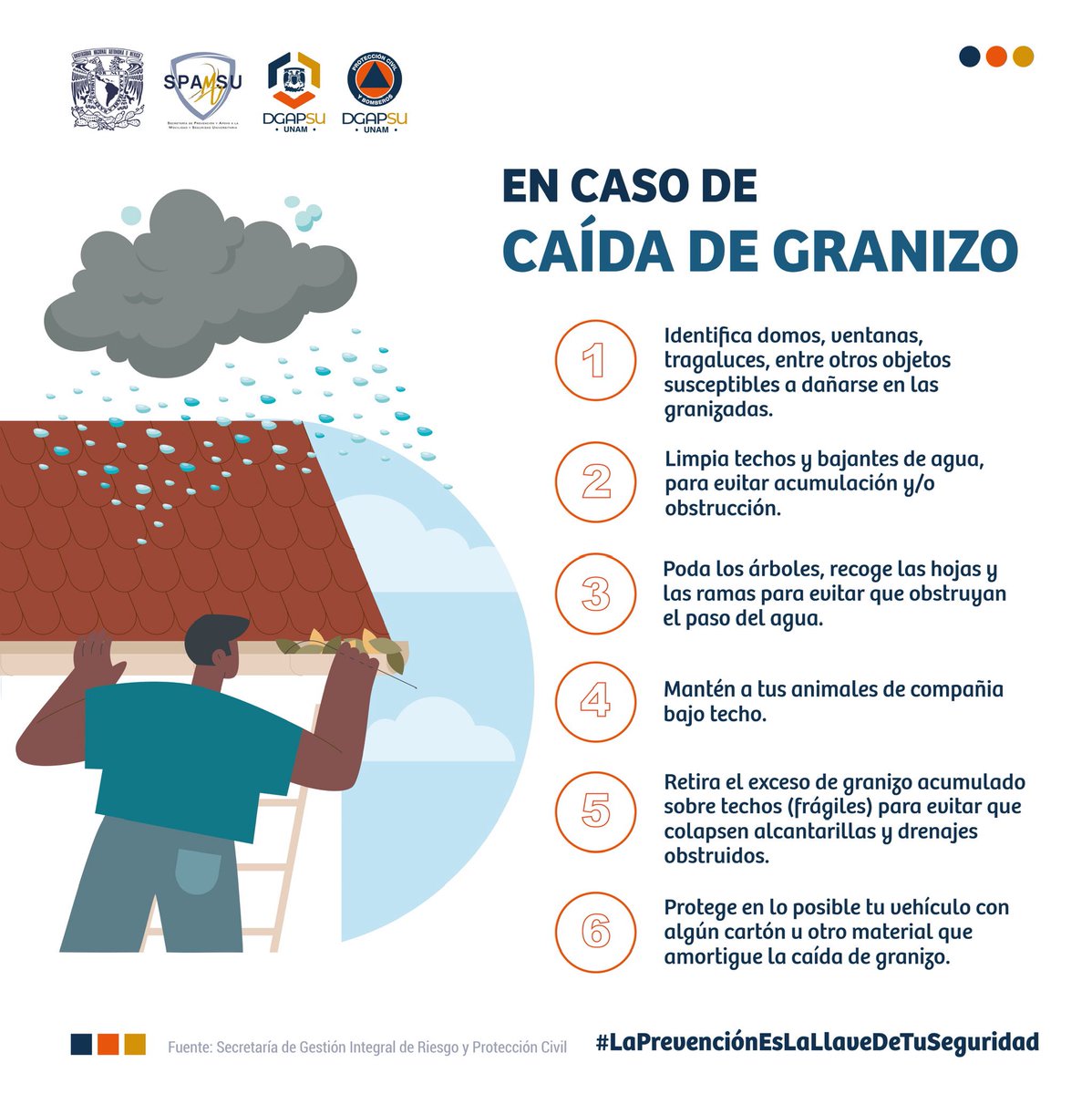 En caso de caída de granizo, toma en cuenta las siguientes recomendaciones.

#LaPrevenciónEsLaLlaveDeTuSeguridad