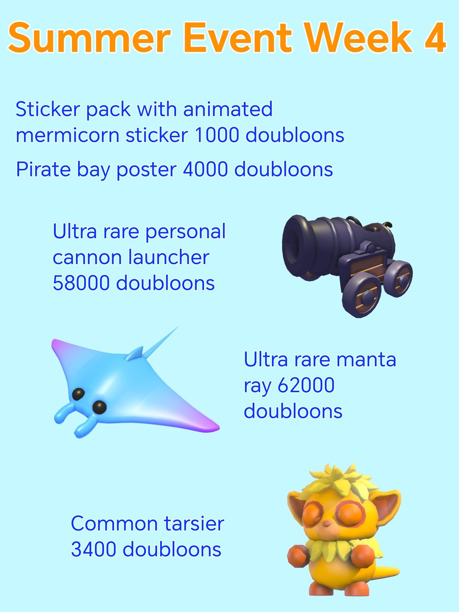 OceanlyandPanda's tweet image. Adopt Me Summer Week 4

Quick post today as I&apos;m still on holiday. Hope everyone enjoys it tho