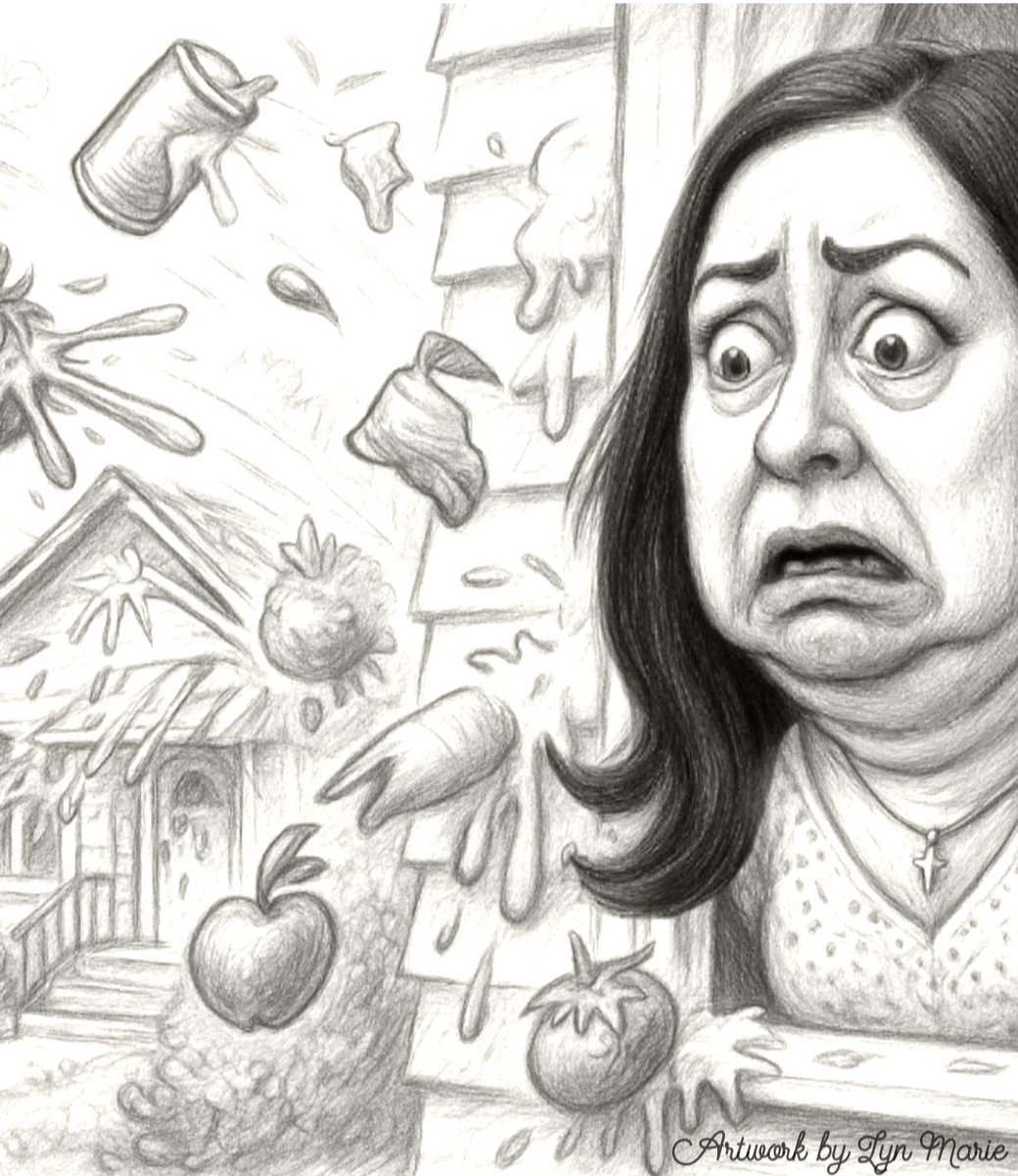 LynMari24290294's tweet image. 🖍️ Caricature Drop: Kerry Roberts' House “Under Siege” 🍅
In a Fox News Disinformation special, Kerry claimed people are harassing her and throwing things at her house.
No, Kerry—those aren’t projectiles. That’s public opinion ricocheting off your victim cosplay.
You played…