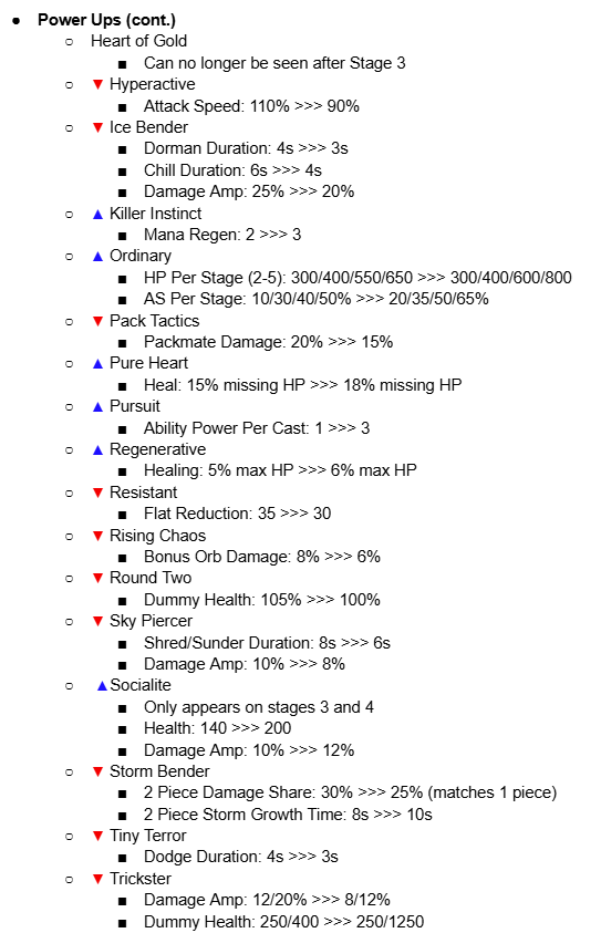 TheTruexy's tweet image. Continuing the PBE mega-patch, here are the Augment/Power Up/Item balance changes.
As noted before, a focus here is on reducing damage scaling late-game, while also buffing up some lower-performing options.