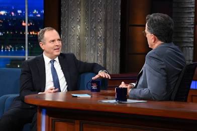 SethBarronNYC's tweet image. If you google “Colbert” and any random Dem politician you get a pic of them at his desk