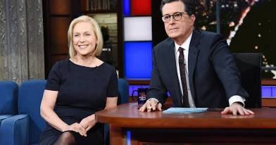 SethBarronNYC's tweet image. If you google “Colbert” and any random Dem politician you get a pic of them at his desk