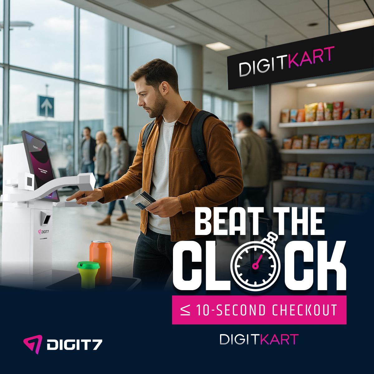 Digit7_LLC's tweet image. Witness here: digit7.ai/digitkart/

DigitKart is setting the new Airport Retail standard! Ready, set, grab, go.

#digit7 #digitkart #selfcheckout #computervision #cashierlesscheckout #AI #airport #retail #hospitality #foodandbeverages #hotelpms #dallas #innovation