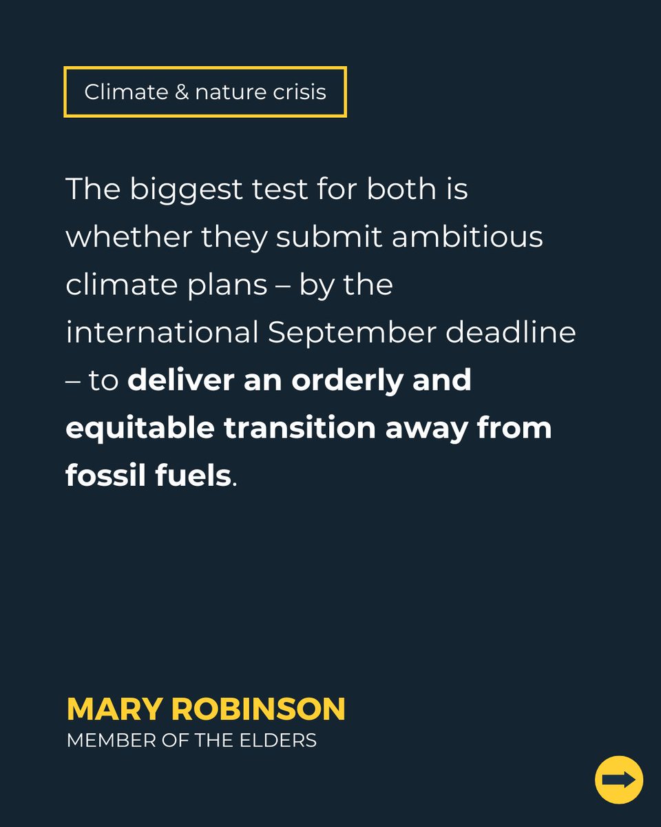 TheElders's tweet image. The EU-China Summit this week is an opportunity that neither side can afford to miss.
Mary Robinson calls for more climate cooperation for clear signals and coordination to boost global energy security in a time of rising geopolitical risk.