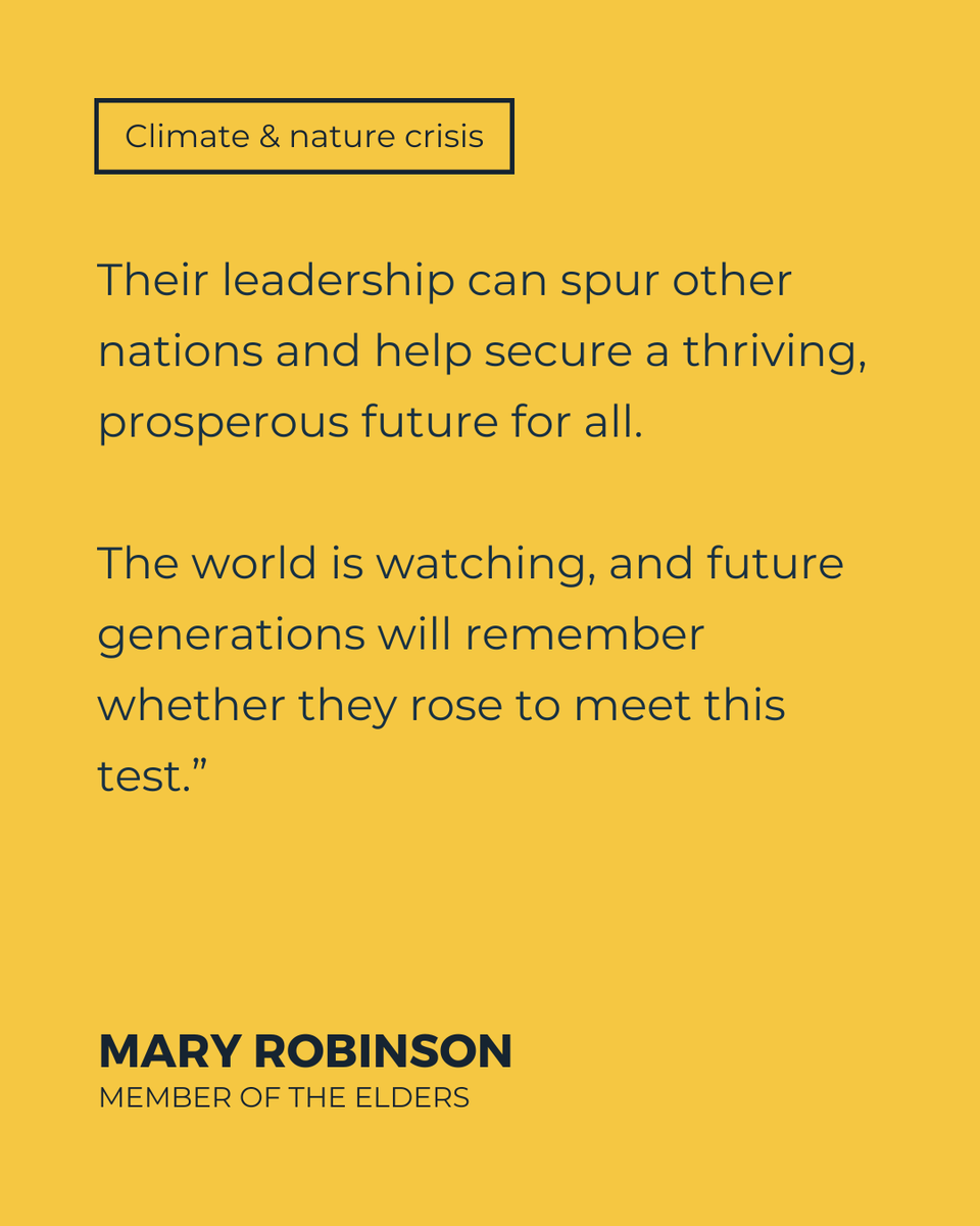 TheElders's tweet image. The EU-China Summit this week is an opportunity that neither side can afford to miss.
Mary Robinson calls for more climate cooperation for clear signals and coordination to boost global energy security in a time of rising geopolitical risk.