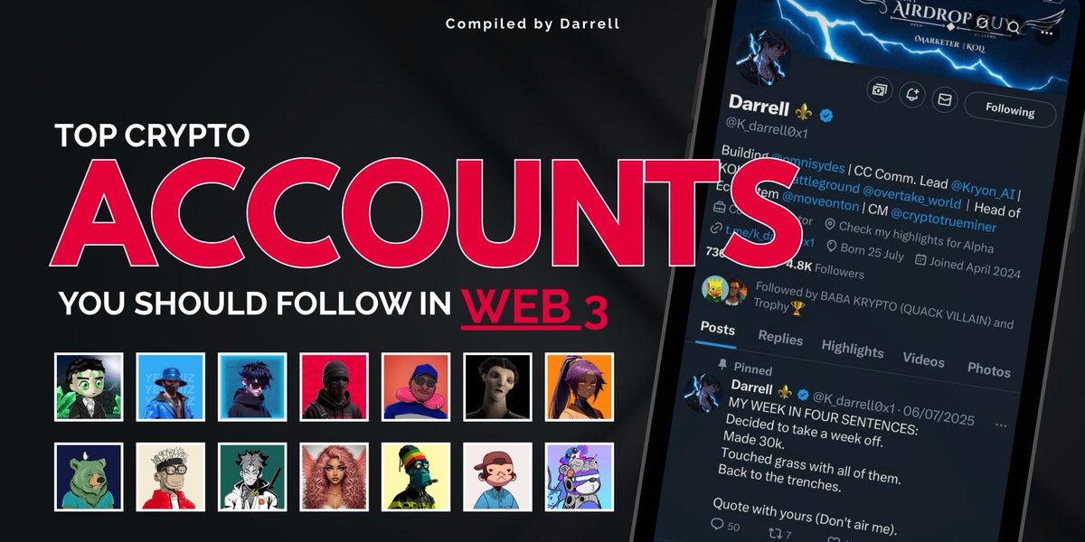K_darrell0x1's tweet image. IF YOU'RE NEW TO WEB 3, TWITTER AND CRYPTO IN GENERAL - READ THIS!
This thread will help you make your first two decisions in Web 3, which is:
"WHAT DO I WANT TO DO IN WEB 3?" AND "WHO DO I FOLLOW?".
Trust me, I know how hard it is to navigate the Web 3 space without knowing:…