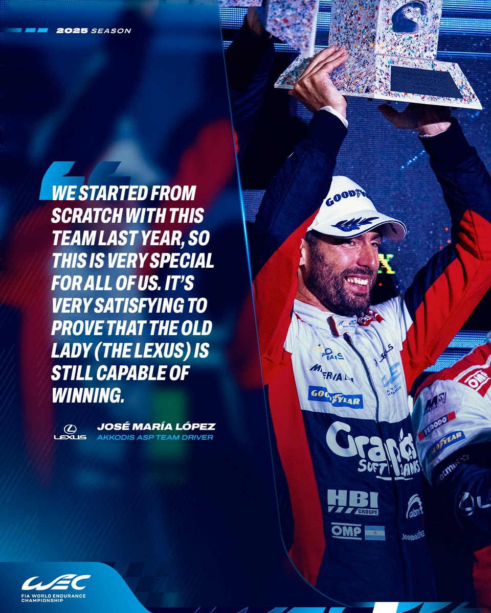 FIAWEC's tweet image. 🗣️ "We've had to fight really hard"
We spoke to José María López following his iconic first race win with @AkkodisASPTeam in Brazil, which was also the maiden win for Lexus!
Read more here: bit.ly/JoséMaríaLópez…
#WEC #6HSaoPaulo #Lexus