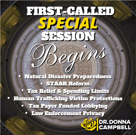 DonnaCampbellTX's tweet image. The First Called Special Session of the 89th Texas Legislature has officially begun. We are back in Austin to address key issues outlined in the Governor’s proclamation, including improving disaster preparedness and flood recovery efforts, reforming the STAAR exam, providing…