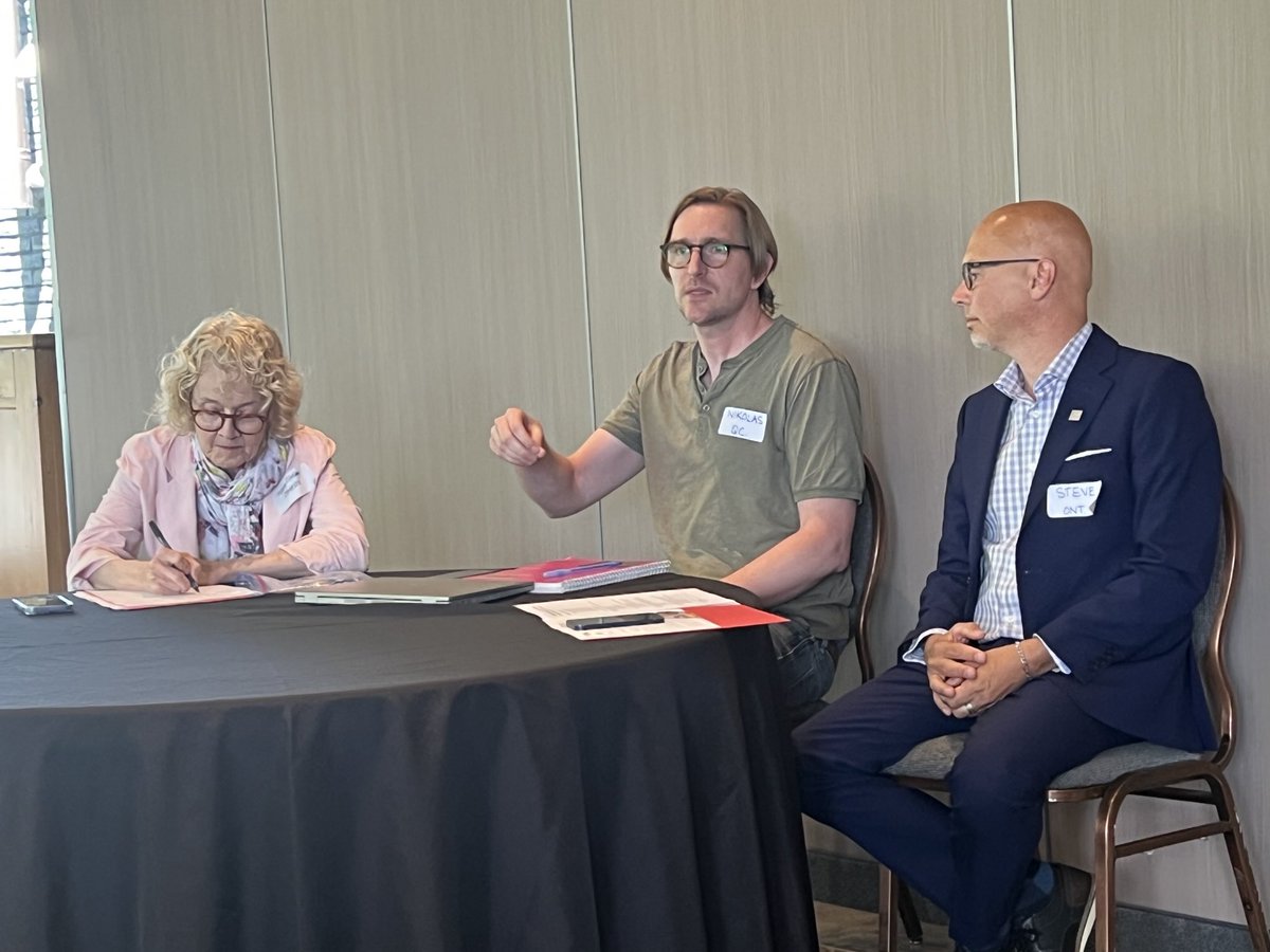 HealthCoalition's tweet image. Dr Nancy Olivieri, hematologist and pharma whistle blower of ⁦@OntarioHealthC⁩, Nik Barry Shaw of ⁦@CanadiansOrg⁩ and Policy Director of ⁦@HealthCoalition⁩ ⁦@StevenStaples⁩ at the panel on the fight to implement and expand pharmacare. #CdnPoli