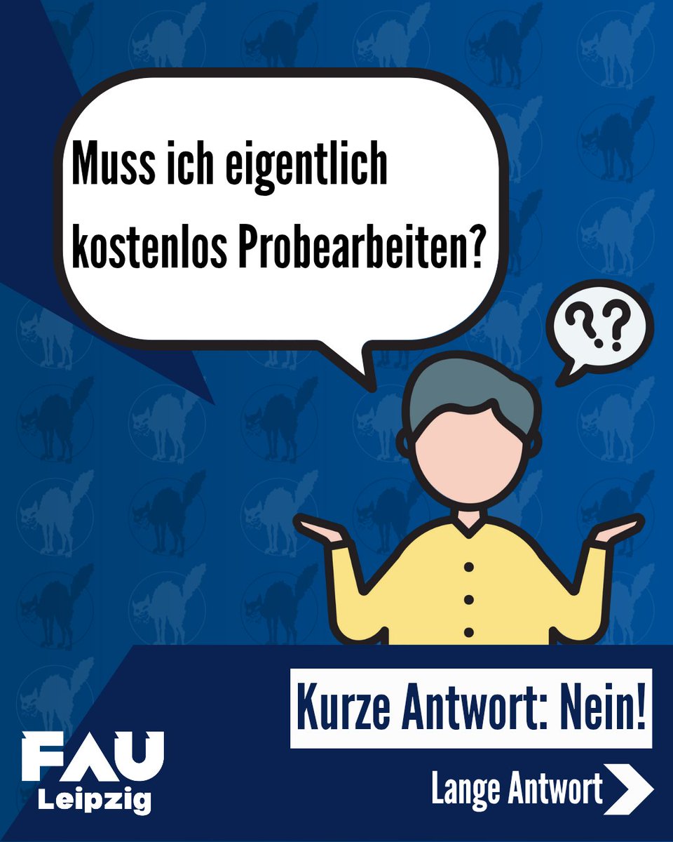 FAU_Leipzig's tweet photo. Muss ich kostenlos Probearbeiten?👀
Nein!
Wenn du nur mal reinschnupperst, also dir den Betrieb anschaust, gibt’s dafür kein Geld.
Aber: Wenn du Aufgaben übernimmst, also wirklich arbeitest, muss das bezahlt werden (§ 612 BGB).
#arbeitsrecht #fau #gewerkschaft #probearbeit https://t.co/0PZvd6GCyD