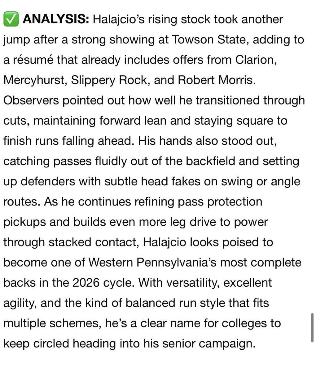 Caden Halajcio (@halajcio) on Twitter photo ⚠️ Everywhere I go the goal is to make a name of myself . If they don’t know me now they will when I leave a camp and I been doin just that 🫡
I appreciate the write up <a href="/sixstarfootball/">Six Star Football | PLUS+</a> !!
<a href="/Towson_FB/">Towson Football</a> <a href="/CoachNeugs1288/">Adam Neugebauer</a> <a href="/PeteShinnick/">Pete Shinnick</a> <a href="/CoachHRichards/">Harry Richards</a> <a href="/MontourFootball/">Montour Football</a> ⚠️ Everywhere I go the goal is to make a name of myself . If they don’t know me now they will when I leave a camp and I been doin just that 🫡
I appreciate the write up <a href="/sixstarfootball/">Six Star Football | PLUS+</a> !!
<a href="/Towson_FB/">Towson Football</a> <a href="/CoachNeugs1288/">Adam Neugebauer</a> <a href="/PeteShinnick/">Pete Shinnick</a> <a href="/CoachHRichards/">Harry Richards</a> <a href="/MontourFootball/">Montour Football</a>