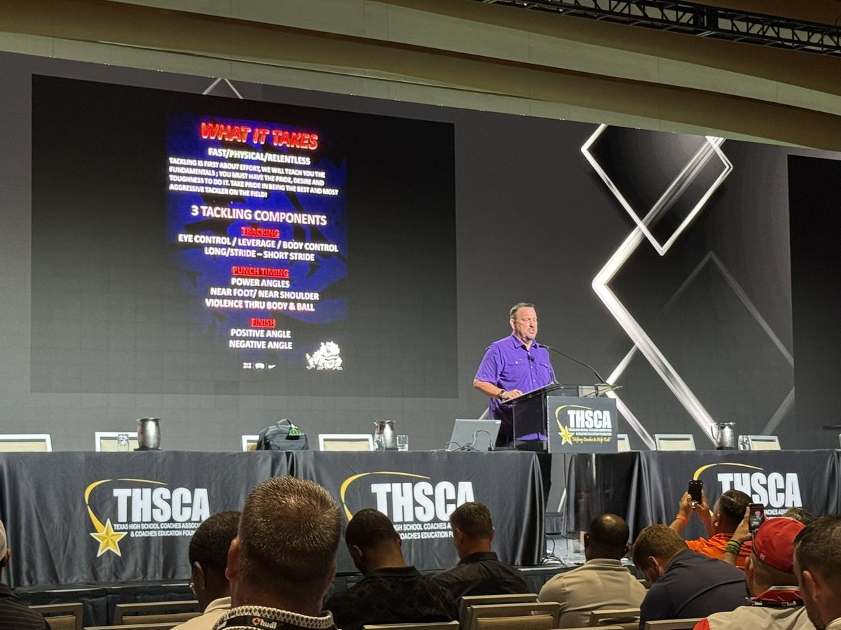 CoachJBrazil's tweet image. Finally got a chance to see @CoachKWils present today. Been following his career since the Nevada days. He empowers every defense he’s coached to play flat out relentless and violent defense. Great session today. @THSCAcoaches