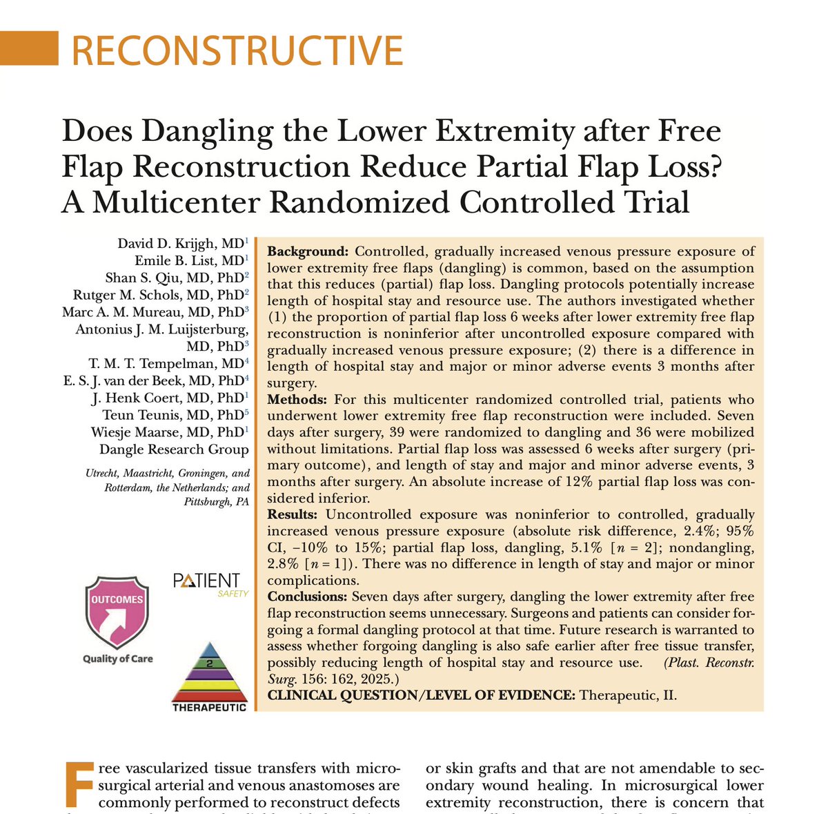 Kevin C. Chung, MD, MS (@kecchung) on Twitter photo This RCT compared the widely-accepted protocol of leg dangling to early mobilization. Leg dangling was deemed unnecessary, and forgoing it will potentially enhance patient comfort without increasing hospitalization days. bit.ly/4lWOcfX <a href="/prsjournal/">Plastic and Reconstructive Surgery</a> This RCT compared the widely-accepted protocol of leg dangling to early mobilization. Leg dangling was deemed unnecessary, and forgoing it will potentially enhance patient comfort without increasing hospitalization days. bit.ly/4lWOcfX <a href="/prsjournal/">Plastic and Reconstructive Surgery</a>