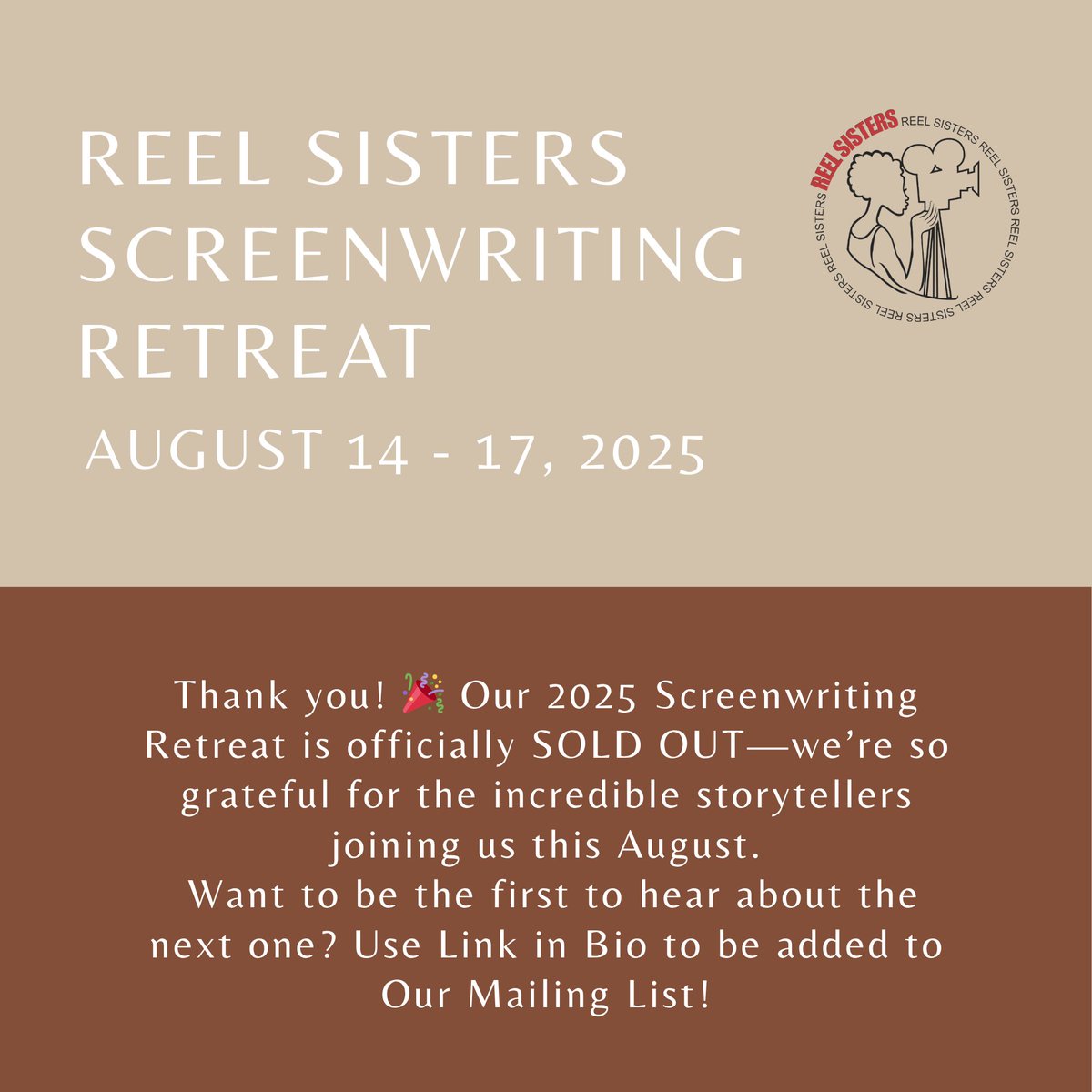 reelsisters's tweet image. 🎉 Our 2025 Reel Sisters Screenwriting Retreat is officially SOLD OUT!
Missed your chance to join us this time?
✨ Use the link in bio to join our mailing list + be the first to hear about the next one!
#ReelSistersRetreat #WriteInHarlem #ScreenwritingRetreat
