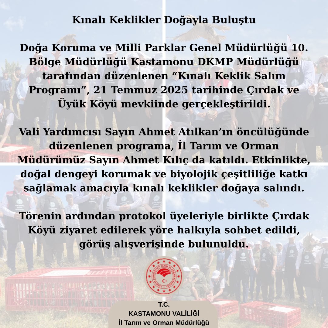 Kınalı Keklikler Doğayla Buluştu
<a href="/TCTarim/">T.C. Tarım ve Orman Bakanlığı</a> <a href="/ibrahimyumakli/">İbrahim Yumaklı</a> <a href="/Dkmp10Kastamonu/">Kastamonu DKMP</a>