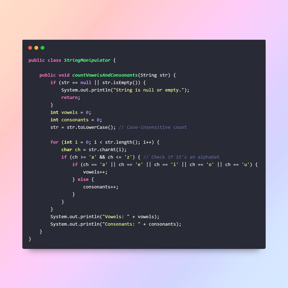 javainspires's tweet image. Count Vowels and Consonants in a String #JavaInspires #Java