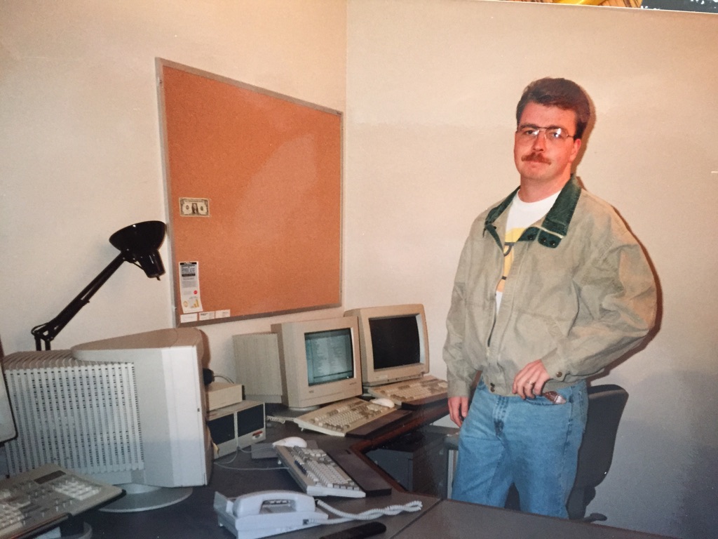 davepl1968's tweet image. This is me in my Microsoft office in 1995, working on she Windows Shell and Task Manager. Who knows why there's a dollar pinned to the corkboard?