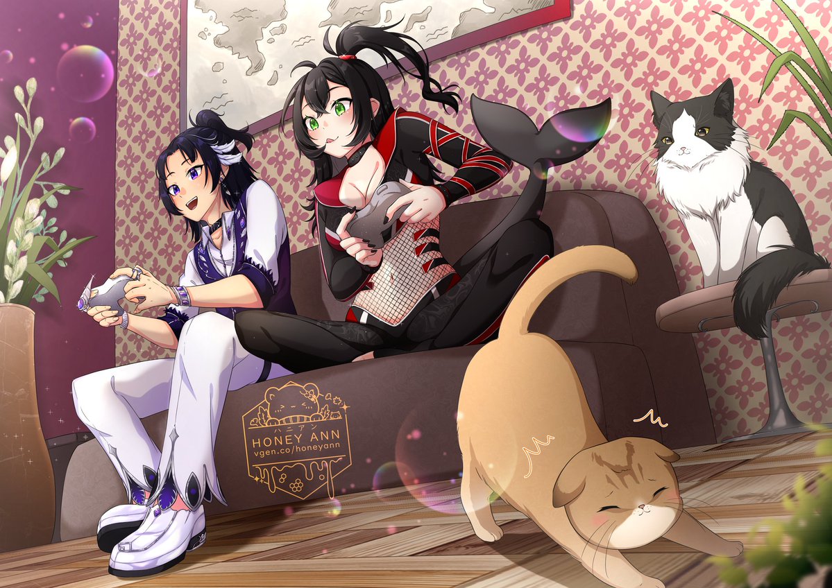LeyneVT's tweet image. Artwork of my roommate @LotusHanae and me! Plus our kitties, Daigo and Mochi!
Shout-out to him, he taught and gave me lots of advice when I first started out as a VTuber a little over a year ago ๐๐ชฝ
#Vtubers #LeyneArt
๐จ: @/honeyann_art