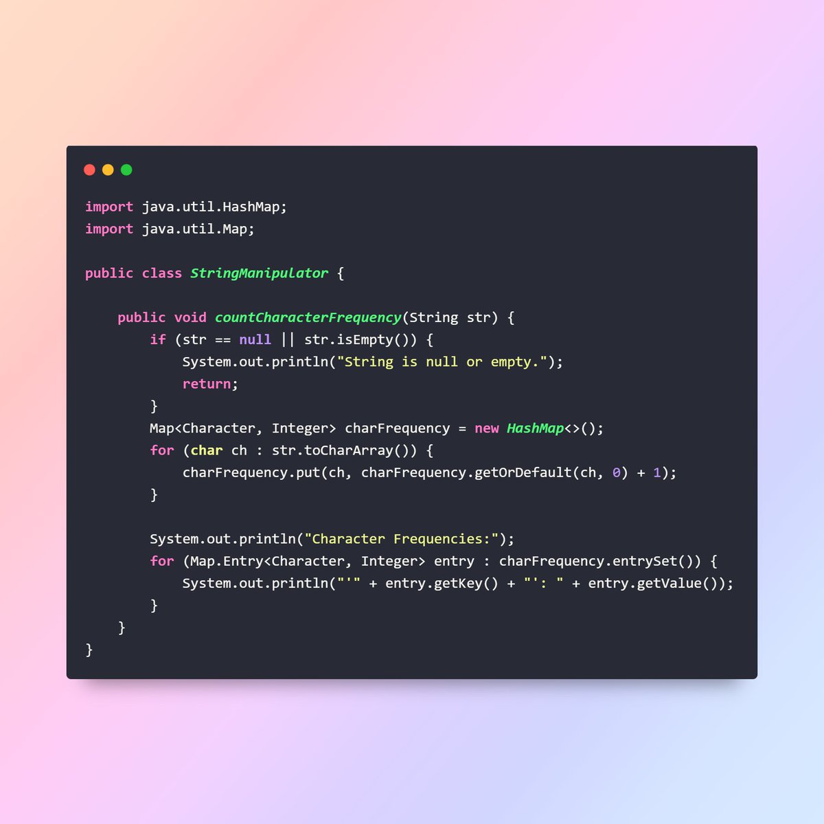 javainspires's tweet image. Count Frequency of Each Character #JavaInspires #Java