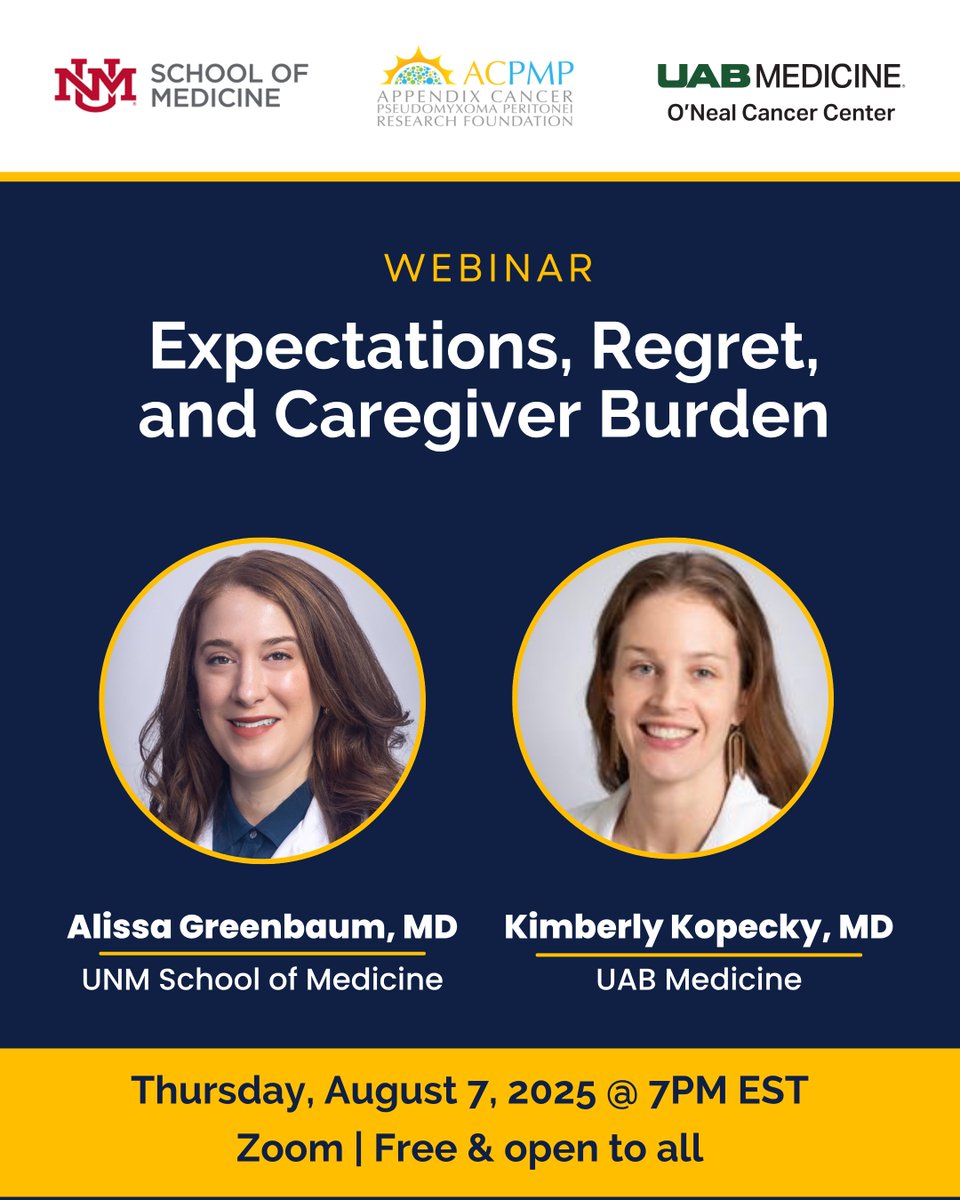 Facing appendix cancer brings tough decisions &amp; emotions for patients &amp; caregivers. Join us for a convo with Drs. Greenbaum &amp; Kopecky on what to expect before surgery &amp; the important role caregivers play.

This free webinar includes a live Q&amp;A - Register: events.zoom.us/ev/AkYvSm_lqBi…