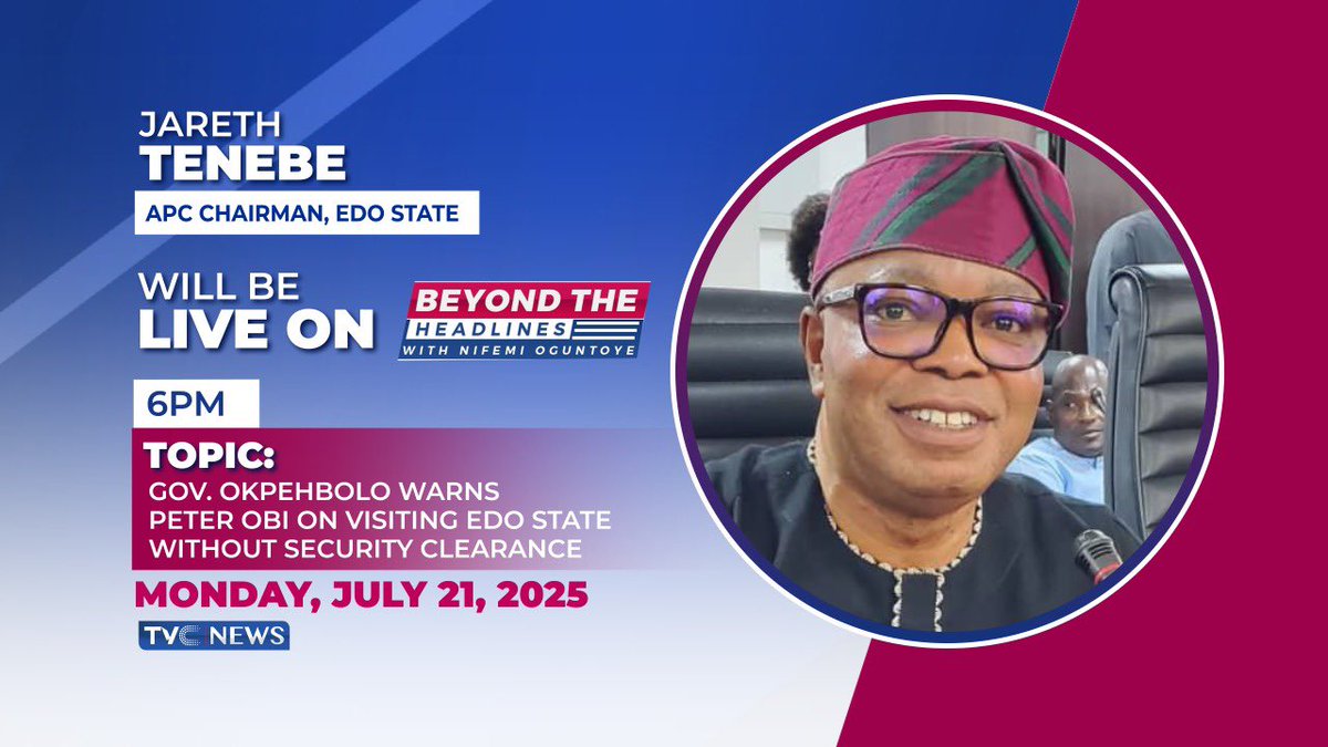 nifemioguntoye's tweet image. What exactly did Governor Okpebholo mean? Does Peter Obi need prior approval to visit Edo? Is this about safety, or is this politics by other means? Today 6pm on #BeyondTheHeadlines @tvcnewsng