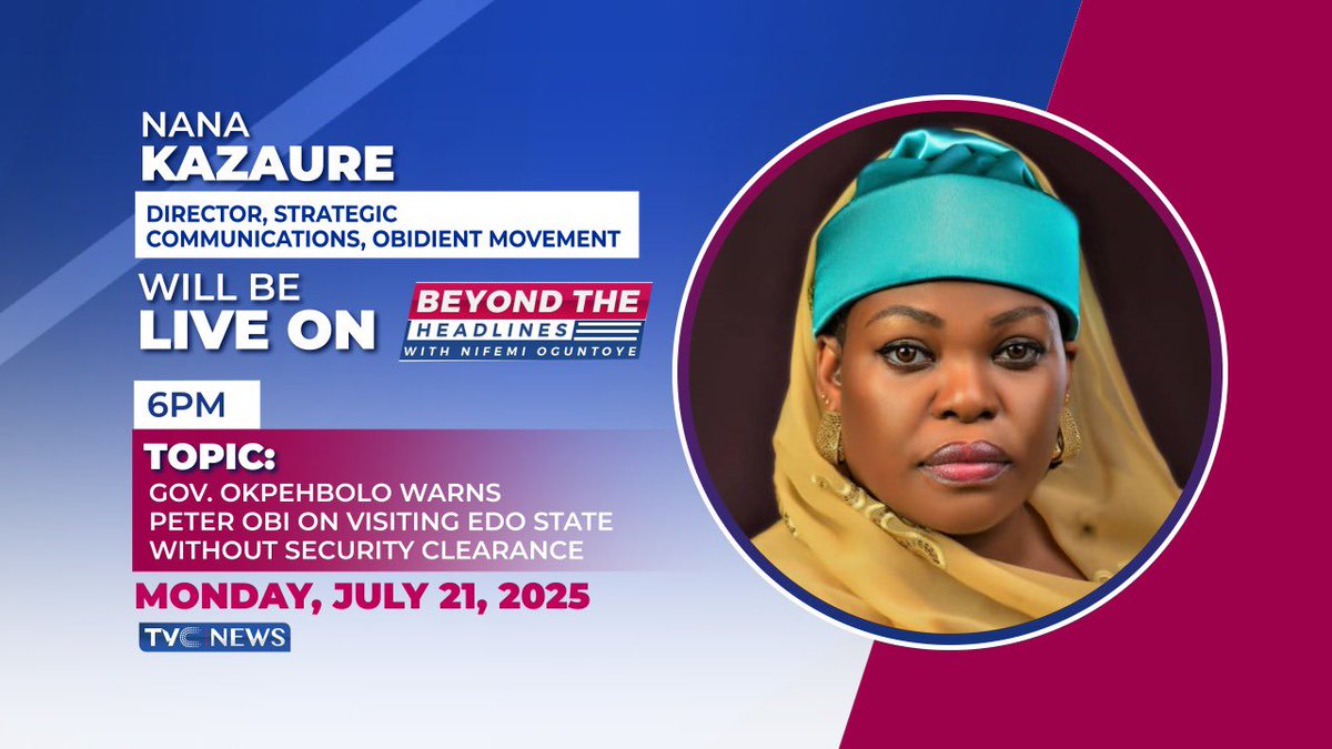 nifemioguntoye's tweet image. What exactly did Governor Okpebholo mean? Does Peter Obi need prior approval to visit Edo? Is this about safety, or is this politics by other means? Today 6pm on #BeyondTheHeadlines @tvcnewsng