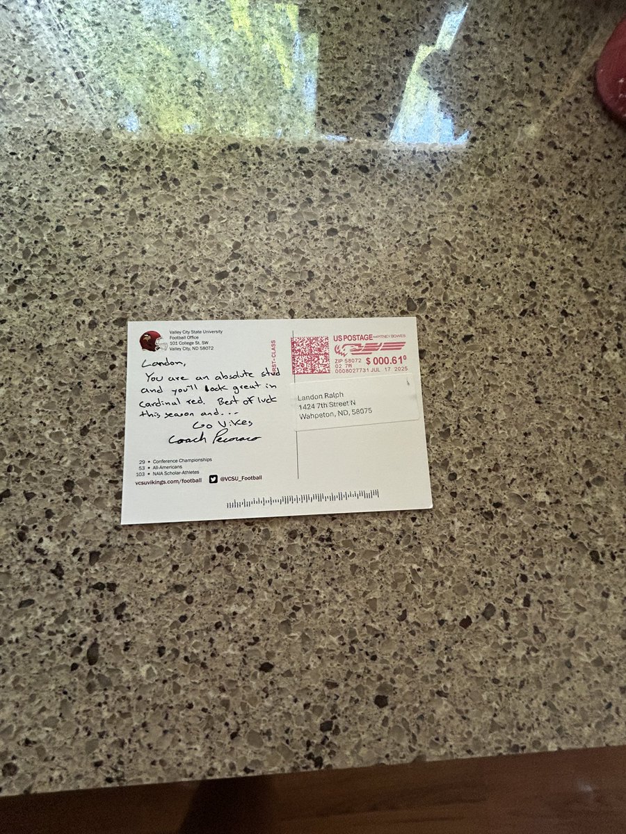 Landon Ralph Ranked 80 ND 26’ (@landonralph42) on Twitter photo Thank you for the mail <a href="/Coach_Pec/">Nate Pecoraro</a> ! Looking forward to seeing you guys again this fall! <a href="/VCSU_Football/">VCSU Football</a> <a href="/VCSU_CoachMac/">Dennis McCulloch</a> <a href="/GreggHorner/">Gregg Horner</a> <a href="/CoachBeierle/">Raynor beierle</a> <a href="/TheCoachBouma/">Brandon Bouma</a> <a href="/CoachYorek/">Dustin Yorek</a> Thank you for the mail <a href="/Coach_Pec/">Nate Pecoraro</a> ! Looking forward to seeing you guys again this fall! <a href="/VCSU_Football/">VCSU Football</a> <a href="/VCSU_CoachMac/">Dennis McCulloch</a> <a href="/GreggHorner/">Gregg Horner</a> <a href="/CoachBeierle/">Raynor beierle</a> <a href="/TheCoachBouma/">Brandon Bouma</a> <a href="/CoachYorek/">Dustin Yorek</a>