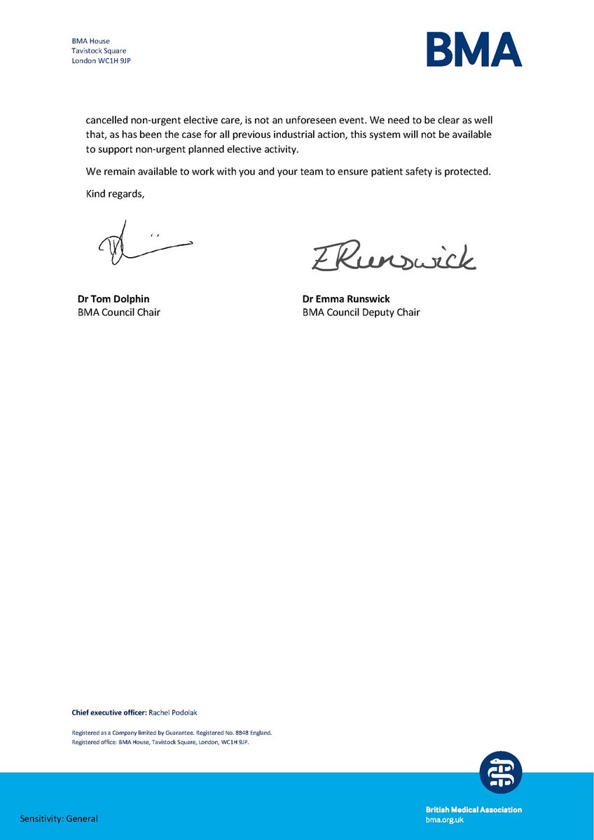 We've written to NHS England with concerns about inadequate planning ahead of possible strike action later this week. 
Attempts to run non-urgent services with fewer doctors risk patient safety. It's imperative that Trusts postpone work to protect urgent and emergency care.