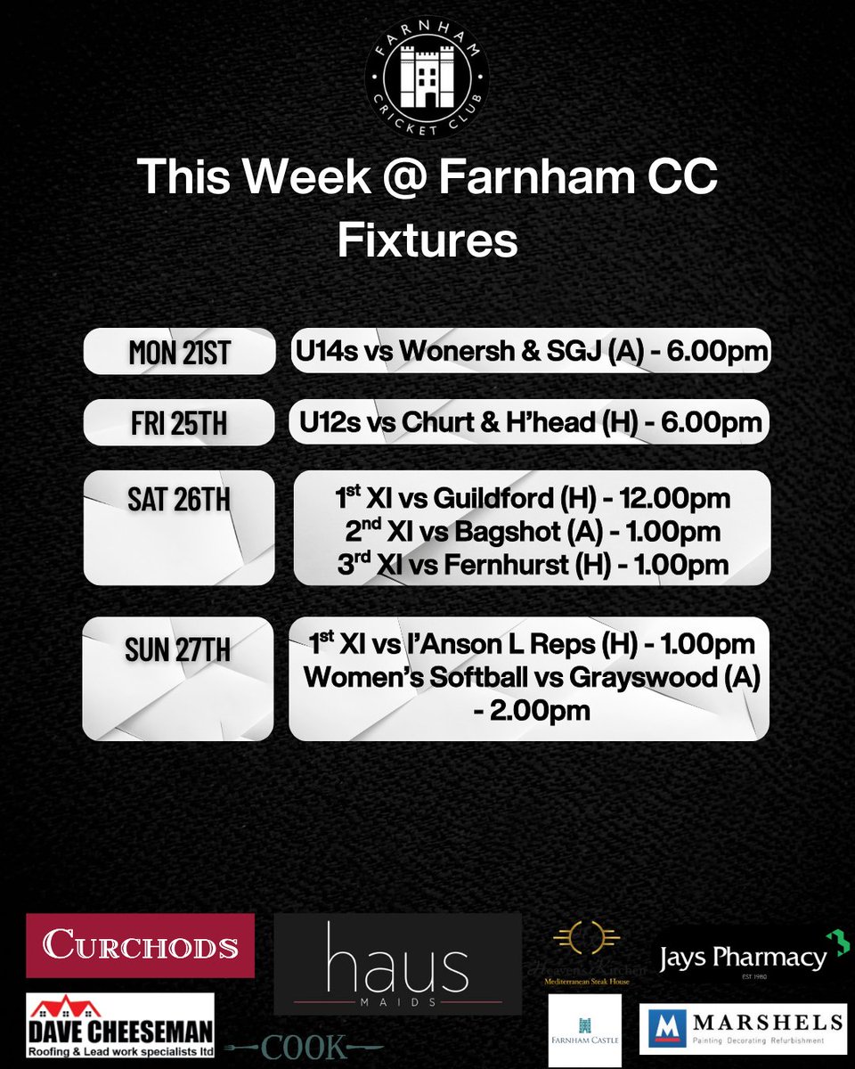 The last full week of July is here, and here's what we've got lined up for it 🙌

#Cricket #Farnham #Surrey #SurreyCricket