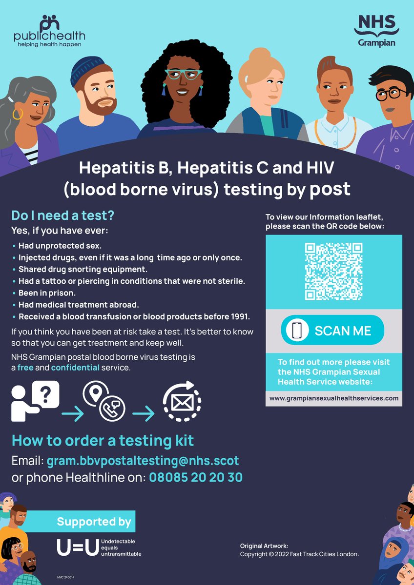 Today (21 July) is #ZeroHIVStigmaDay. NHS Grampian offers free and confidential BBV testing by post. It’s quick, easy, and could make a big difference to your health.

Order your kit: gram.bbvpostaltesting@nhs.scot or call 08085 20 20 30. 

Undetectable = Untransmittable