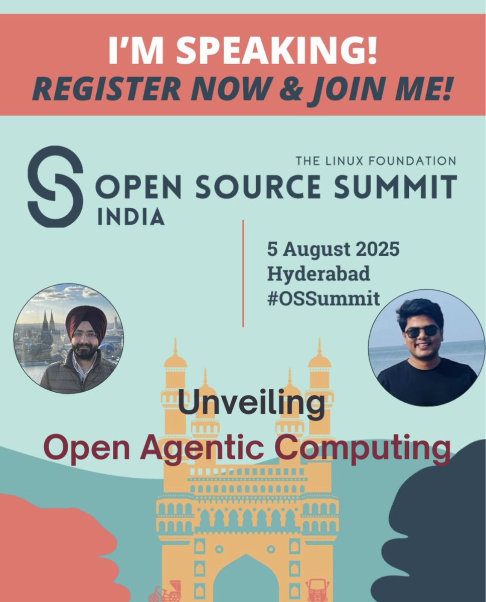 1/
We’re speaking at #OpenSourceSummit , 5 August in Hyderabad!
Amant Kumar and I will walk through how we built a sovereign, open multi-agent AI platform — deployed across borders, languages, and departments.

<a href="/0xTalus/">xmxnt</a> 

A quick thread 🧵👇