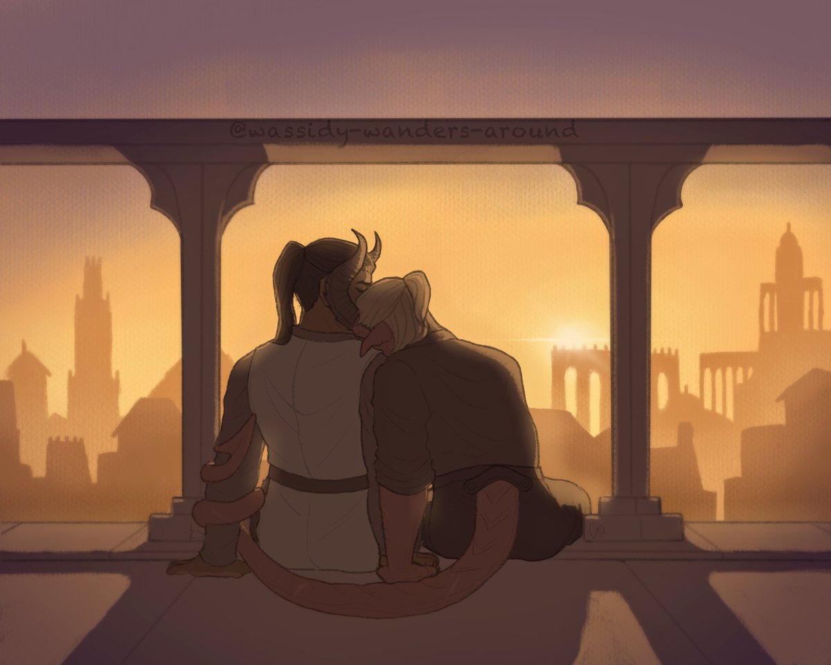 This is Asher <a href="/lolliputian/">Lolliputian is on 🦋</a>  OC for her piece Time Again. The art is based on the the scene in Nimona where Ballister is brooding over his knighting ceremony and Ambrosious comes to cheer him up. But make it Zevlor's promotion
#zevlor #asher #lolliputianOC #nimona #wassidywanders