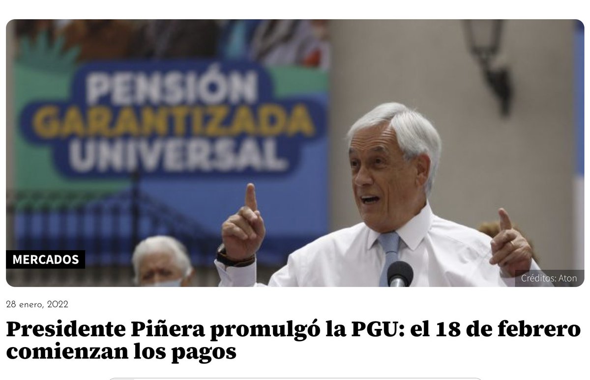 Luciano Cruz-Coke - SENADOR RM (@lcruzcoke) on Twitter photo La PGU del Presidente Piñera es la reforma previsional más importante de los últimos 15 años, agregando una base a todo evento de 225 mil pesos para el 90% de jubilados más pobre. Nunca es tarde para valorarlo y celebrarlo.
Ahora a volver a crecer <a href="/evelynmatthei/">Evelyn Matthei</a>
#millondeempleos La PGU del Presidente Piñera es la reforma previsional más importante de los últimos 15 años, agregando una base a todo evento de 225 mil pesos para el 90% de jubilados más pobre. Nunca es tarde para valorarlo y celebrarlo.
Ahora a volver a crecer <a href="/evelynmatthei/">Evelyn Matthei</a>
#millondeempleos