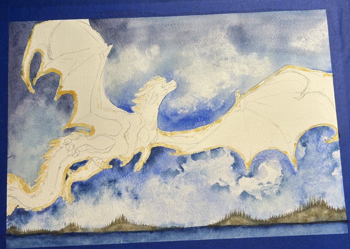 AtraCygnus's tweet image. Watercolor illustration in the works WIP ⚠️. 

Playing around with some sky practice.