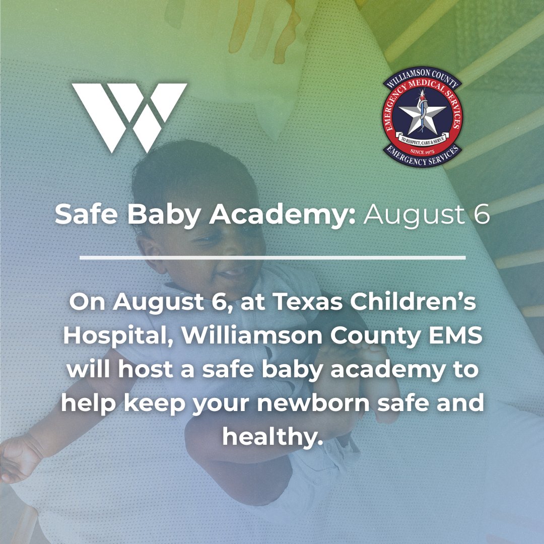 PreparingWilCo's tweet image. On August 6, at Texas Children's Hospital, Williamson County EMS is hosting a FREE safe baby academy to help new parents keep their baby safe and healthy.
Sign up at the link here:
outlook.office365.com/book/Williamso…